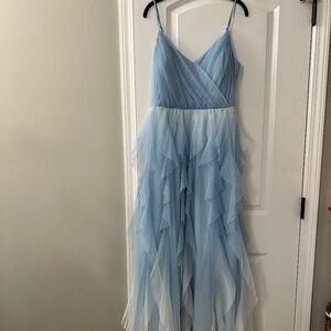 NWT Glitter Starfall Tulle Ruffle Maxi Floor Length Blue Dress